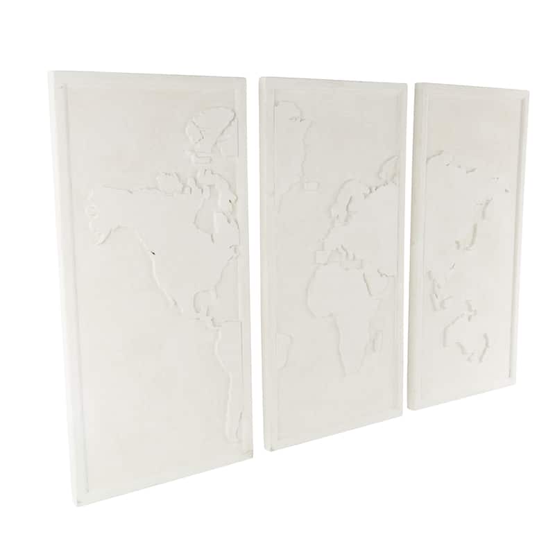 Wooden World Map 3D Home Wall Decor - Set of 3 White - Roche River Decor