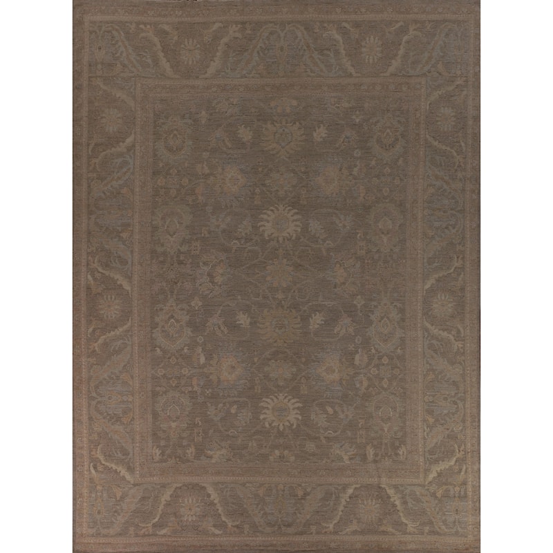 Brown Oushak Turkish Large Area Rug Handmade Vegetable Dye Wool Carpet - 12'2"x 14'3"