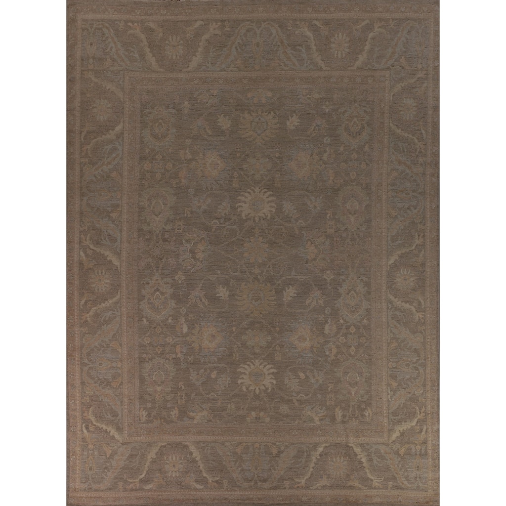 Brown Oushak Turkish Large Area Rug Handmade Vegetable Dye Wool Carpet - 12'2"x 14'3"