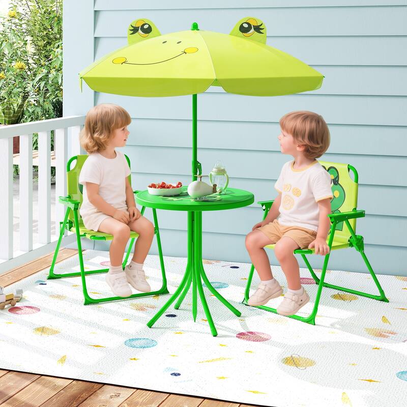 Gymax Kids Picnic Table & Chair Set w/ 2 Folding Chairs & Height