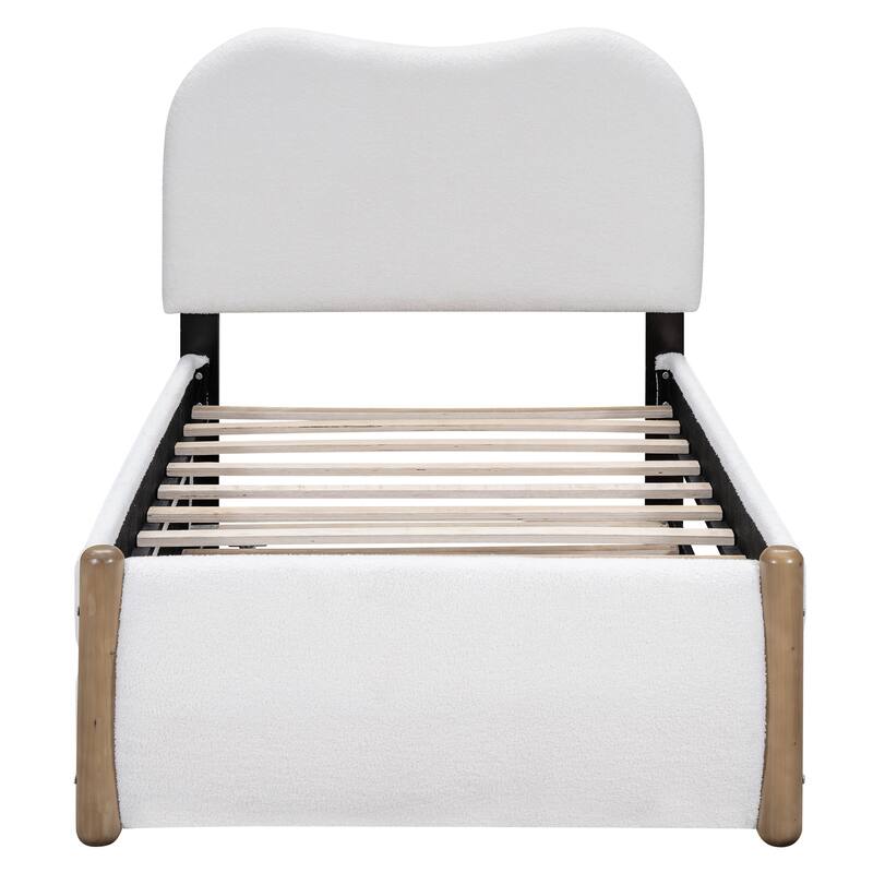 Upholstered Platform Bed with Wood Supporting Feet and Twin Size Trundle