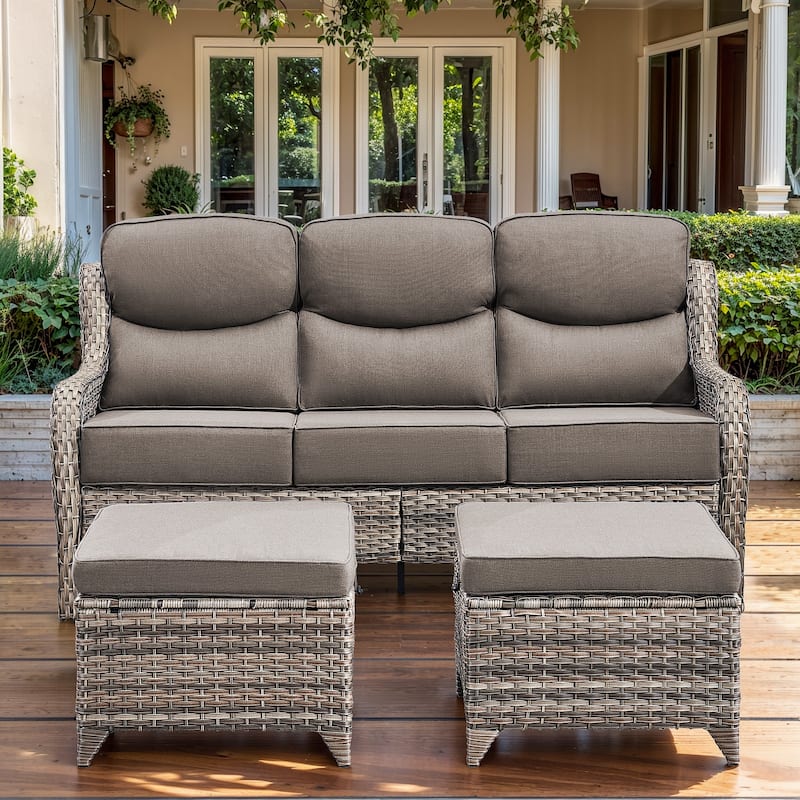 Gymojoy 3-Piece Patio Furniture Sofa Set with Ottomans, 6-Inch Ultra-Plush Cushions & Water-Resistant Olefin Fabric