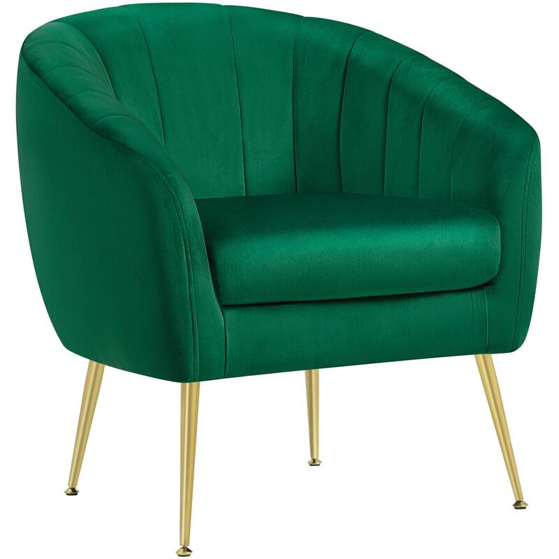Yaheetech Velvet Accent Armchair Barrel Chair with Metal Legs for Living Room - Green