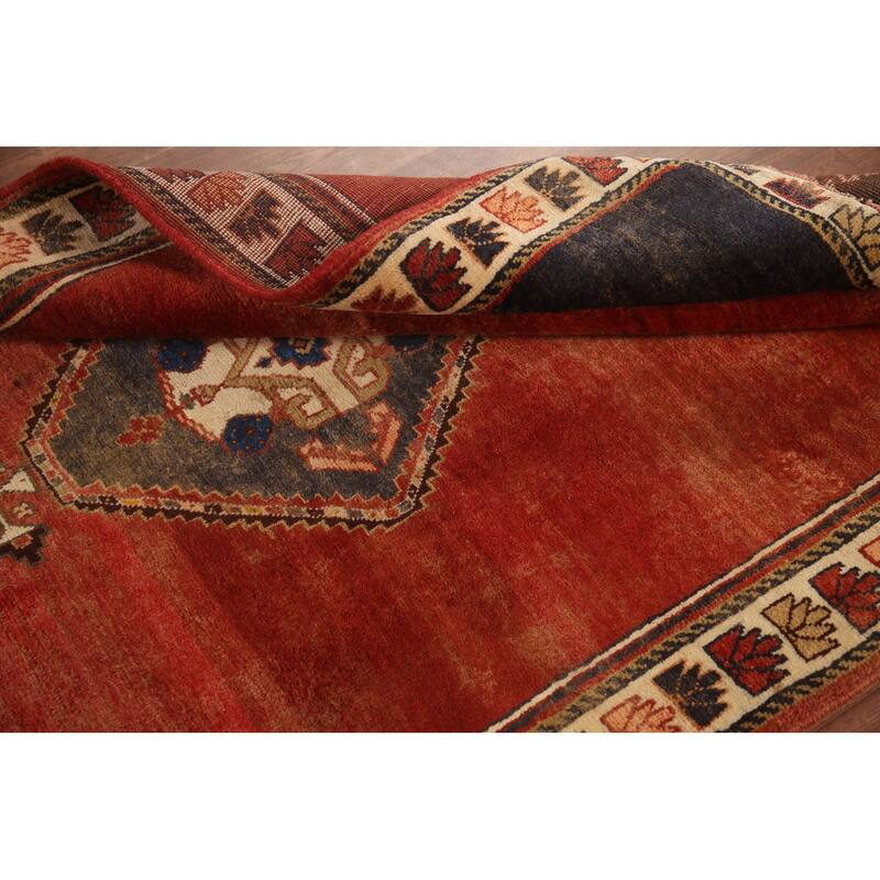 Hand Knotted Oriental 100% Wool Carpet Traditional Medallion Red Shiraz Area Rug - 6' 3'' X 3' 11''