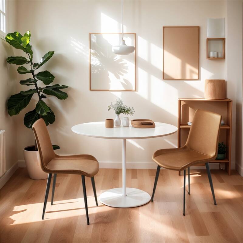 4 PCS Modern Dining Room Chairs, Upholstered Faux Leather Cushion Seat & Sturdy Metal Legs