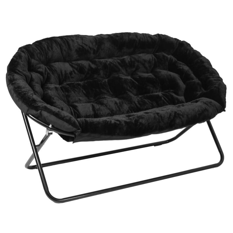 Double Folding Synthetic Fur Saucer Chair with 2 Ottomans