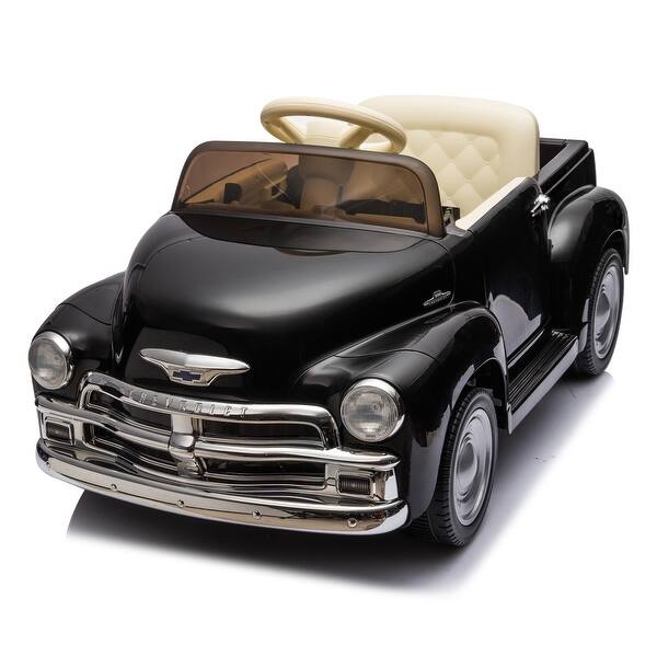 slide 2 of 18, 12V Kids Ride On Truck - Licensed Chevrolet 3100 Pickup, Vintage Model with LED Lights and Bluetooth Black