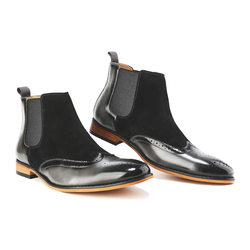 Gino Vitale Mens Wingtip Brogue Two-Tone Chelsea Boots - Grey/Black - 10.5