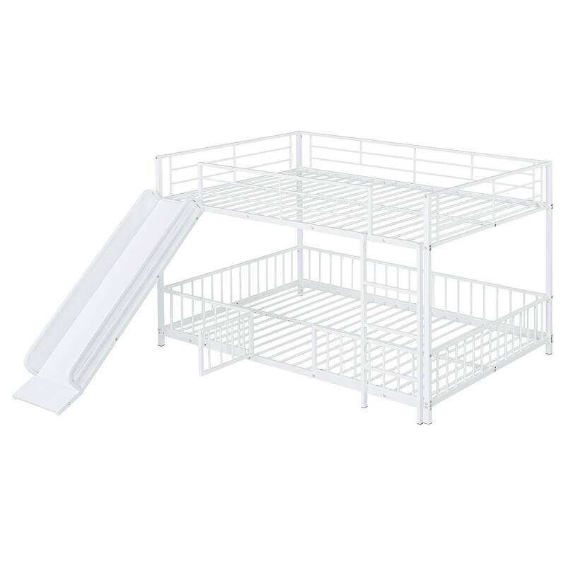 Twin/Full Metal Bunk Bed with Slide and Safety Guardrails - Convertible Loft Bed
