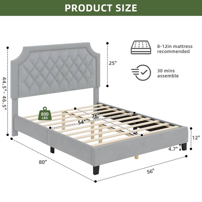 Moasis Upholstered Tufted Bed Frame with Adjustable Height Headboard