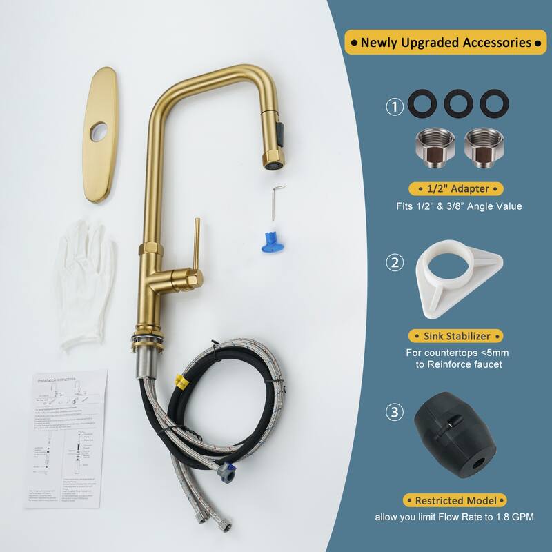 WOWOW Pull Down Sprayer Kitchen Faucet with Soap Dispenser