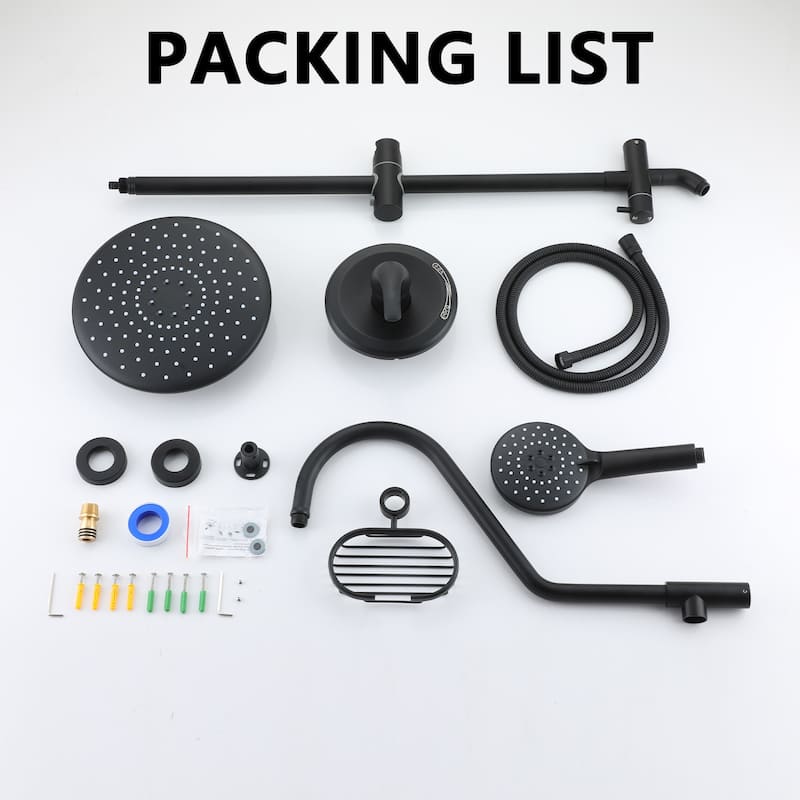 3-Spray Patterns 10 in Wall Mount Dual Shower Heads with Soap Dish and Rough-in Valve