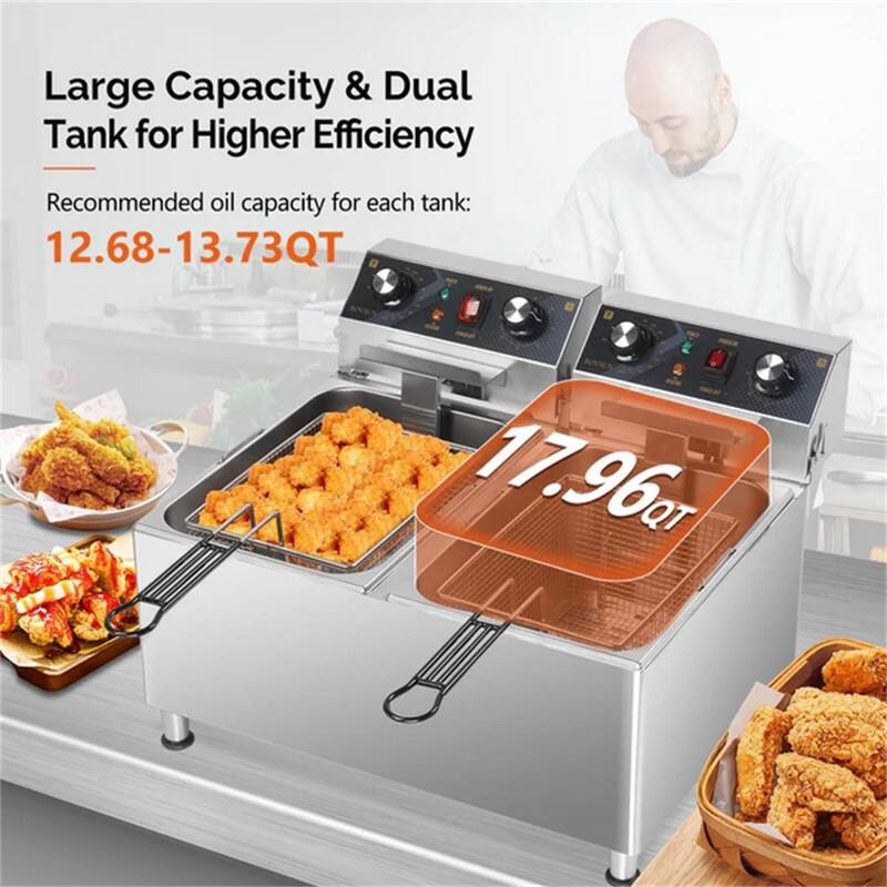 36QT 110V 6600W Double Tank Electric Deep Fryer with Timer