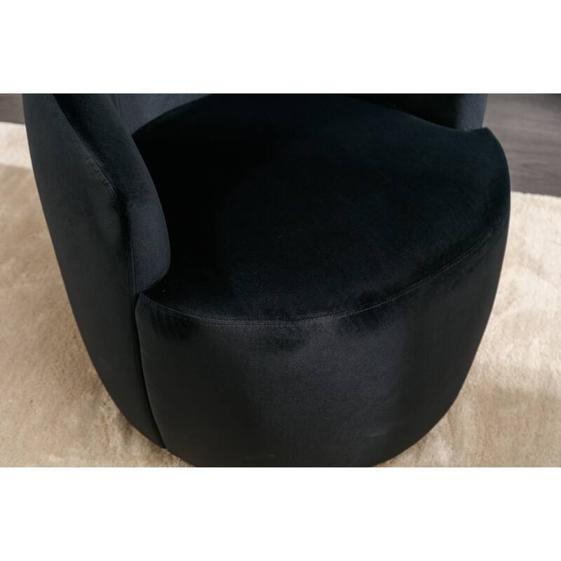 Black Velvet 25.6" Swivel Barrel Chair with Black Coating