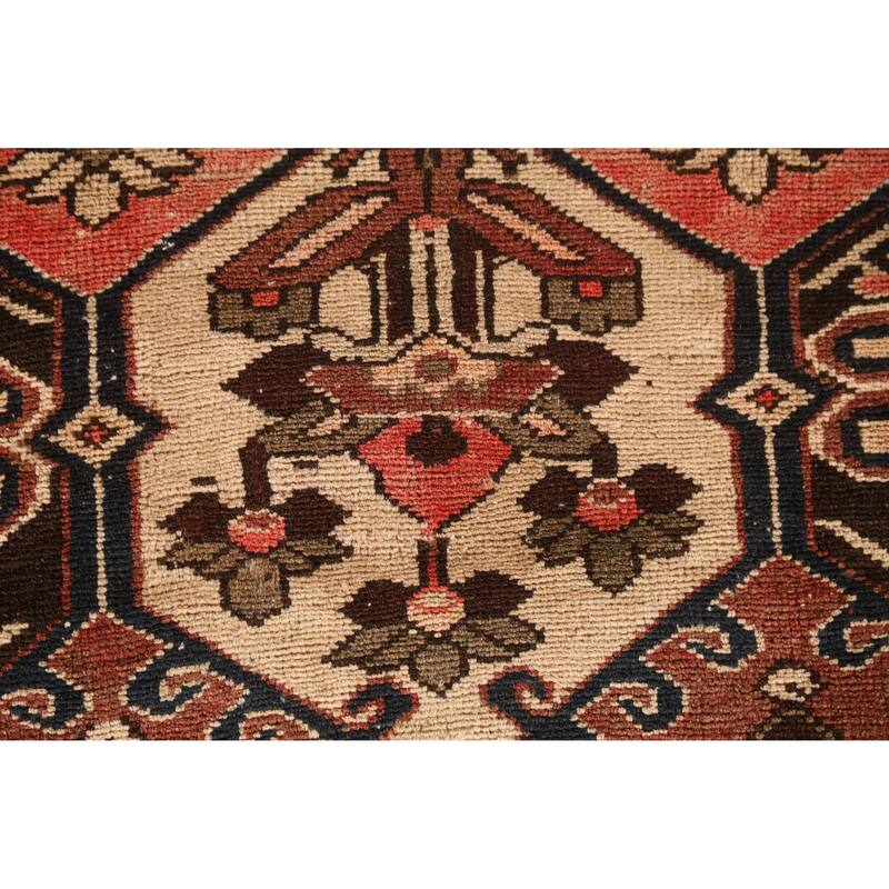 Hand Knotted Oriental 100% Wool Carpet Traditional Geometric Oranges & Rust Bakhtiari Runner Rug - 9' 6'' X 3' 4''