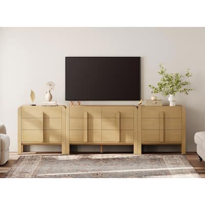 WAMPAT Modern Dresser TV Stand For Tvs Up To 120", 3-In-1 Mid Century Entertainment Center With Storage, Wood Media Console