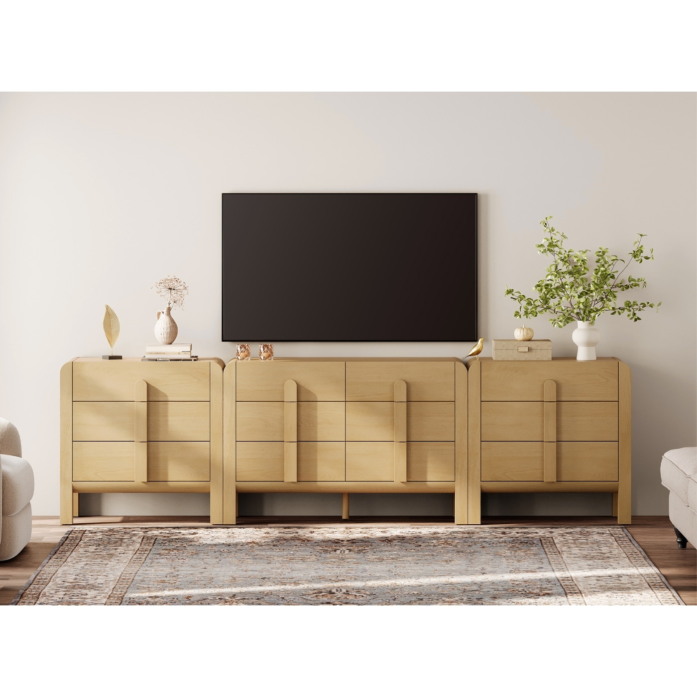 WAMPAT Modern Dresser TV Stand For Tvs Up To 120", 3-In-1 Mid Century Entertainment Center With Storage, Wood Media Console