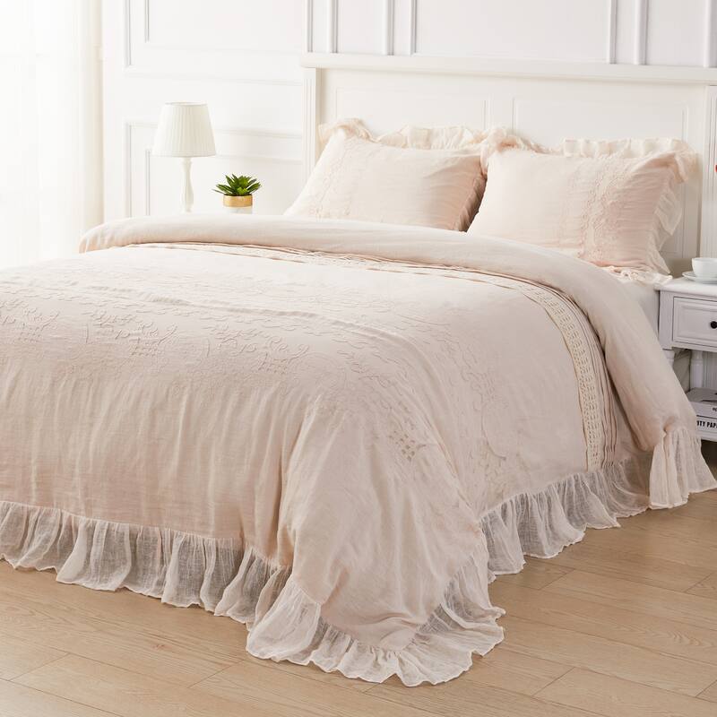 The Gray Barn Spring Field Linen Duvet Set - 4 Color (White, Grey, Pink, Ivory)