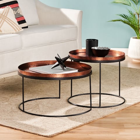 Enger Modern Handcrafted Hammered Aluminum Nesting Accent Tables (Set of 2) by Christopher Knight Home