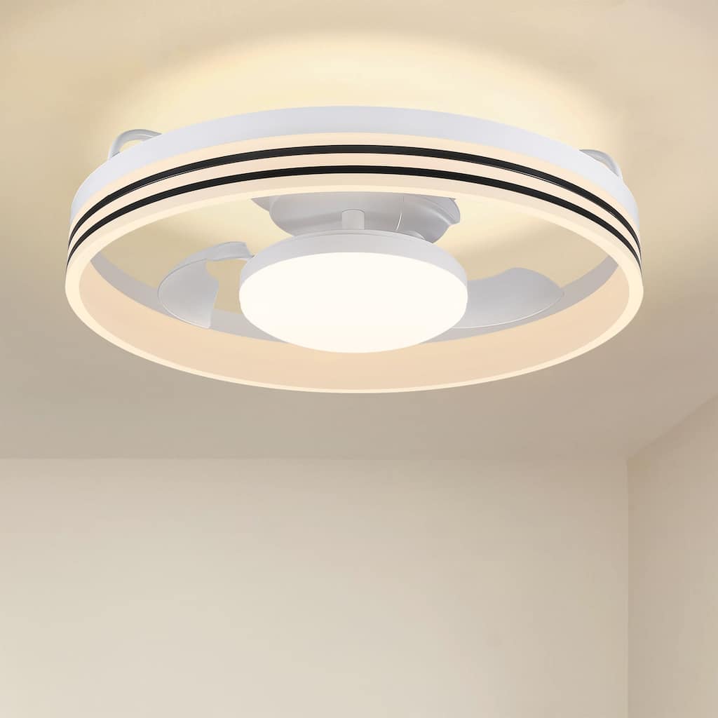 20 in Smart Bladeless Dimmable Flush Mount Ceiling Fans with Remote and Lights - 19.7''-2 Lights