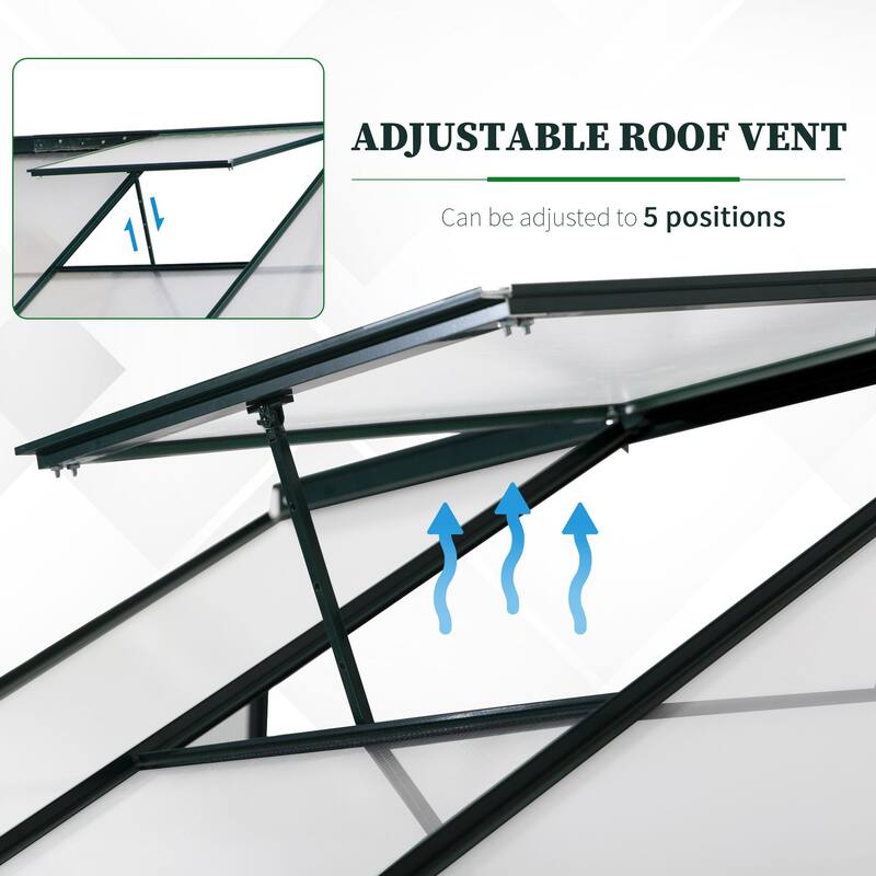 Outsunny Walk-In Garden Aluminum Polycarbonate Greenhouse with Roof Vent for Plants Herbs Vegetables