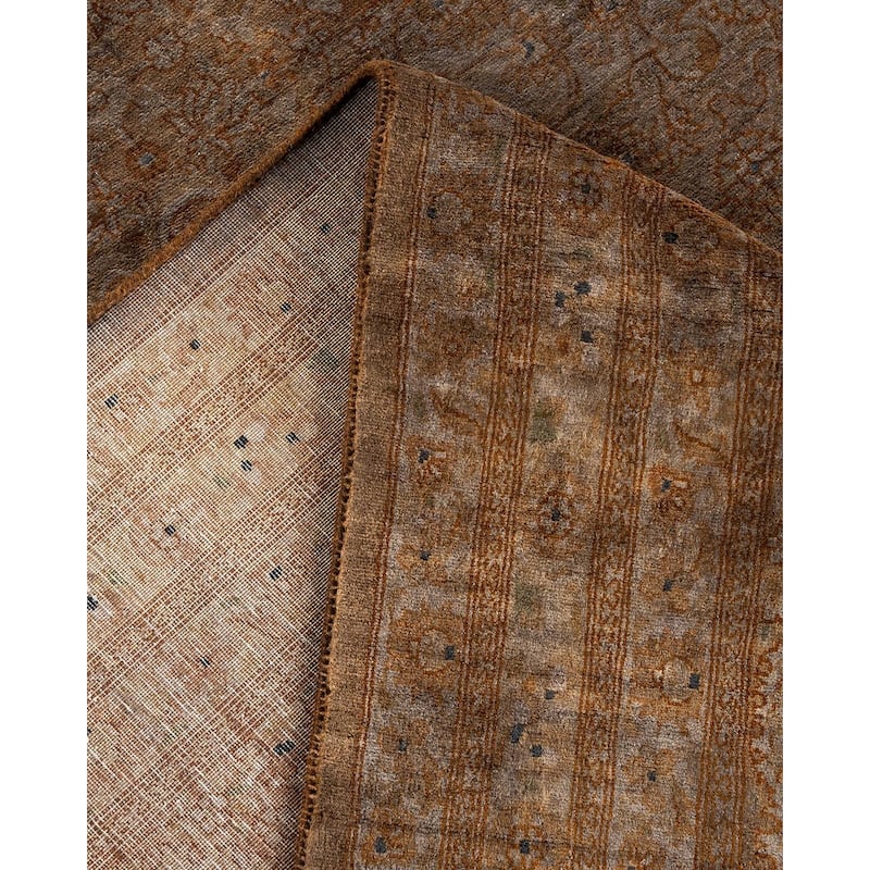 Overton Hand Knotted Wool Vintage Inspired Modern Contemporary Overdyed Brown Area Rug - 8' 1" x 10' 5"