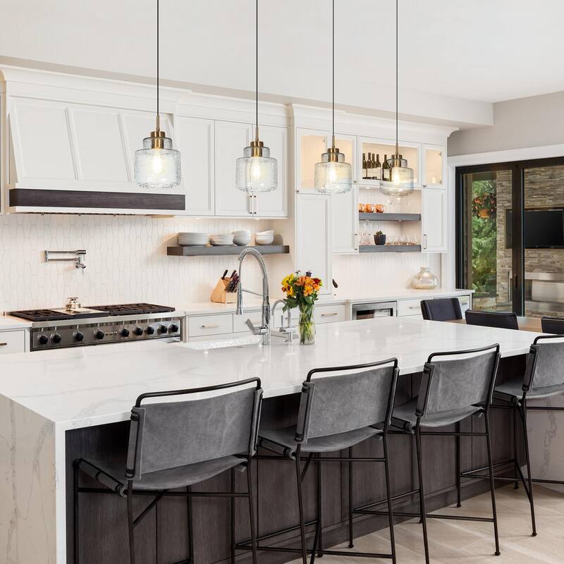 Yarge Modern Farmhouse Drum Wire Kitchen Bathroom Pendant with Art Glass Shade