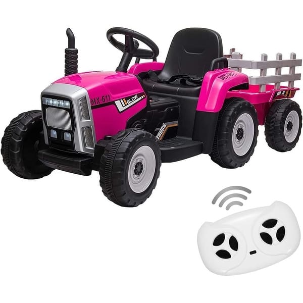 slide 2 of 34, 12V Ride on Tractor with Trailer & Remote Control Rose