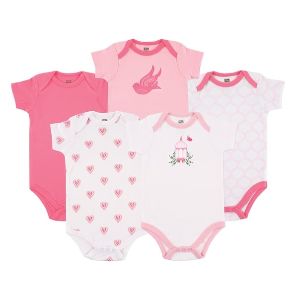 slide 1 of 1, Hudson Baby Infant Girl Cotton Bodysuits 5pk, Bird Cage 0-3 Months - Bird Cage