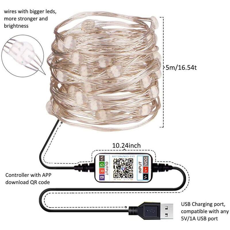 Fairy String Bluetooth RGB LED Lights Indoor Outdoor Waterproof USB Music Sync
