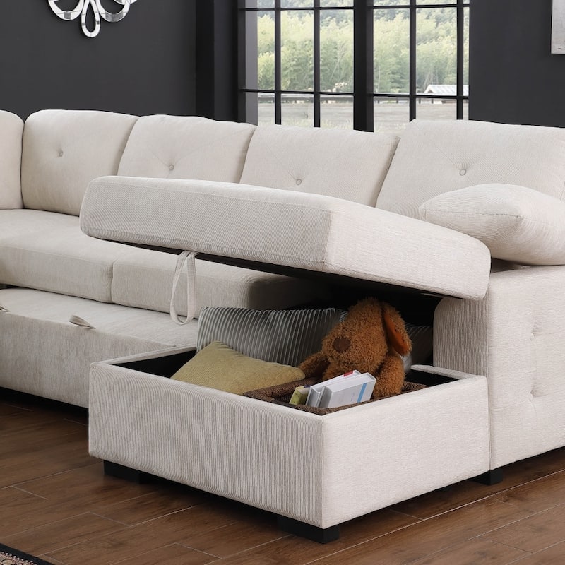 Convertible Pull-out Sectional Sofa Loveseat Sleeper with Storage and Pillows