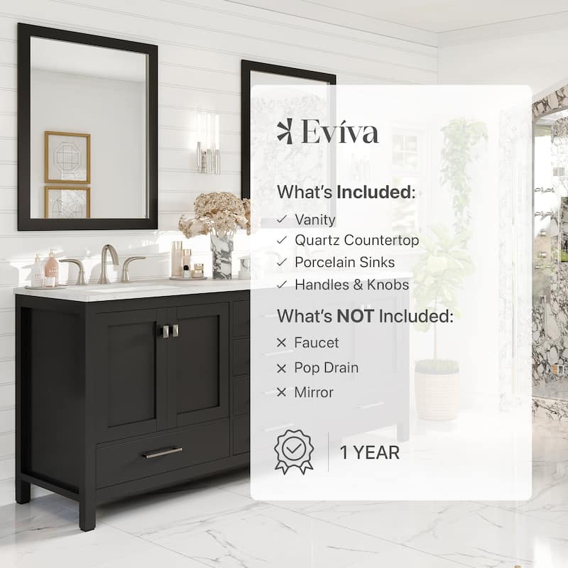 Eviva Aberdeen 78"W Espresso DS Bath Vanity with White Carrara Quartz Top