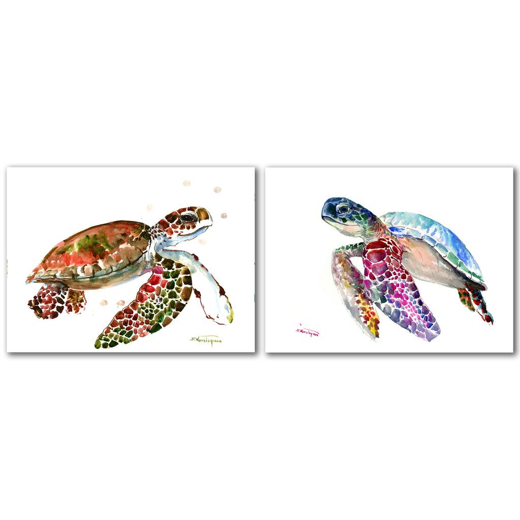 Sea Turtle by Suren Nersisyan 2 Piece Wrapped Canvas Art Set