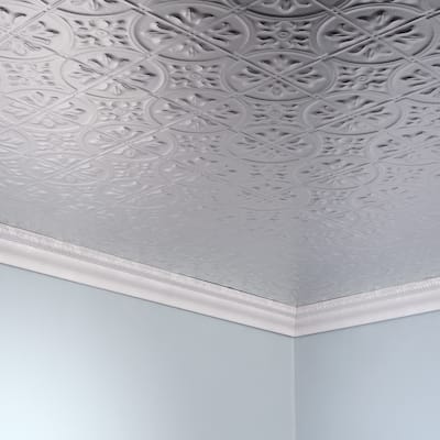 FASÄDE Traditional Style 2 Decorative Vinyl 2ft x 4ft Glue Up Ceiling Panel in Brushed Aluminum (5 Pack)