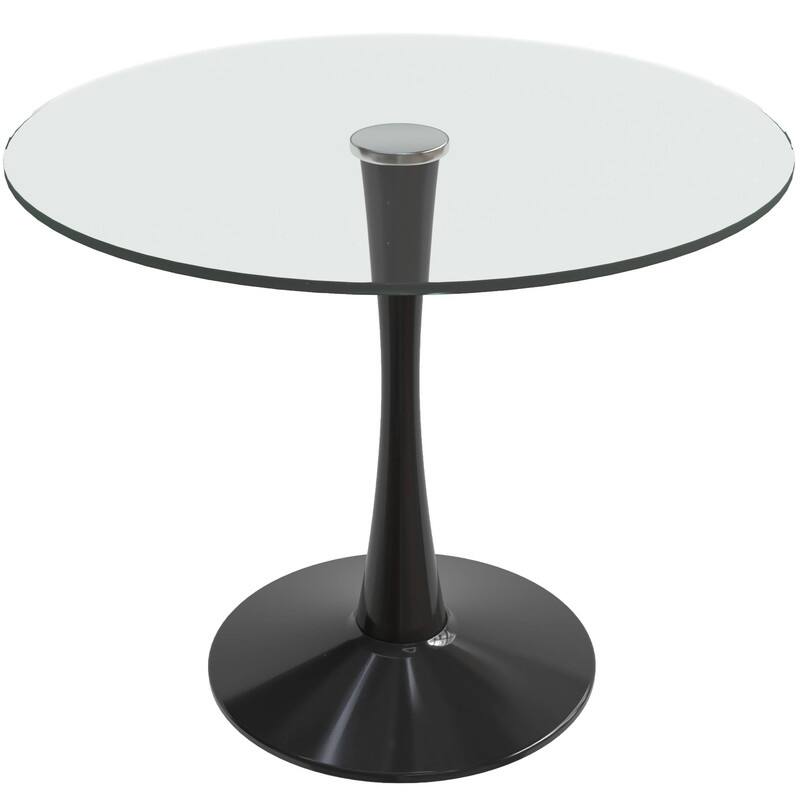 Bristol Round Dining Table with Glass Top and Steel Pedestal Base for Kitchen and Dining Room - Black - 31" Wide