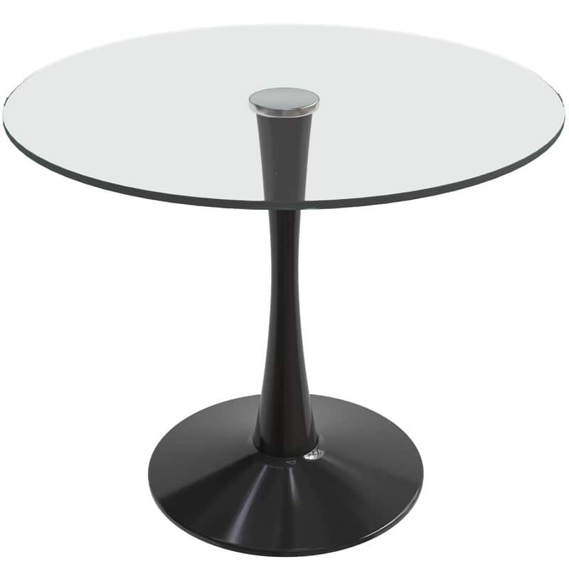 Bristol Modern Contemporary Round Dining Table 24"-40" with Glass Top and Steel Pedestal Base for Kitchen and Dining Room