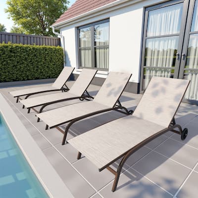 Outdoor Chaise Lounge Chair Pool Lounger with Adjustable Back and Wheels