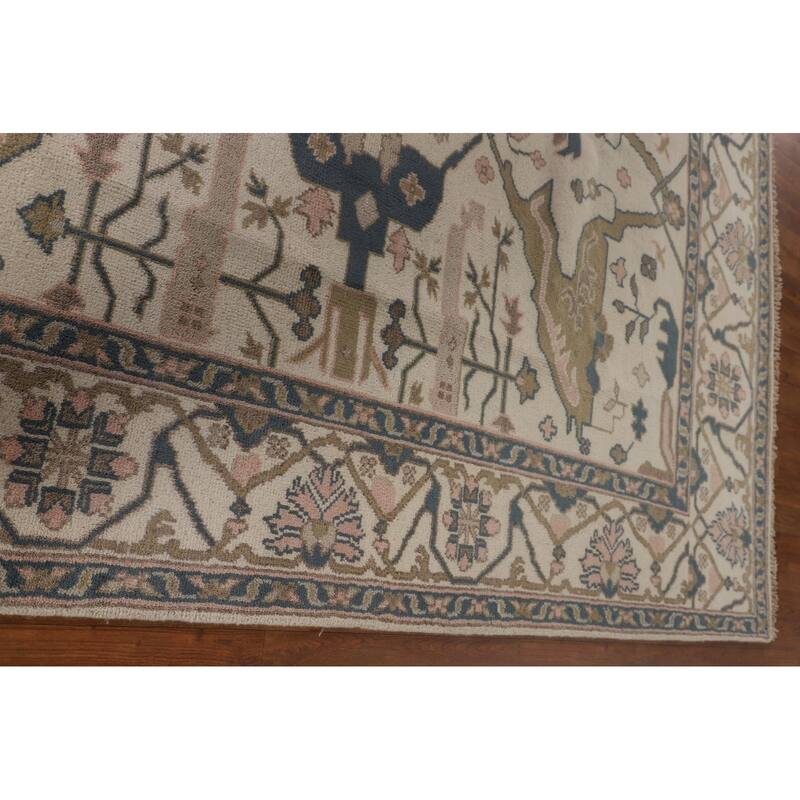 Beige / Ivory Oushak Oriental Area Rug Handmade Wool Carpet - 8'0"x 9'11"