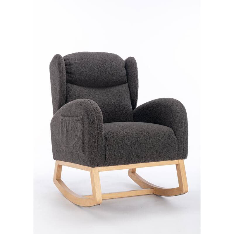 Modern Teddy Fabric Rocking Chair With Packet Wood Leg