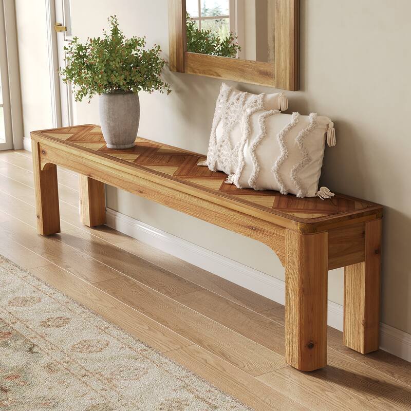 63" Long Entryway Bench, Solid Wood Shoe Bench with Tabletop