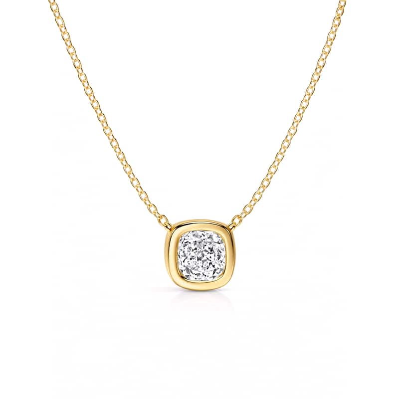 Auriya 14K Gold Lab Grown Cushion Diamond Bezel Solitaire Pendant Necklace 1.00 to 5.00 ct. tw. (F-G VS) - 3.00ct. tw. - Yellow