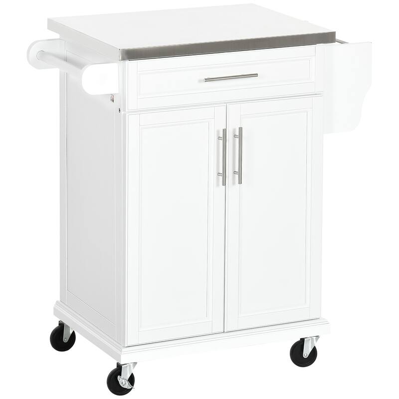 "Rolling Kitchen Cart with Stainless Steel Top, 2-Tier Shelf, Drawer & Spice Rack for Easy Storage"