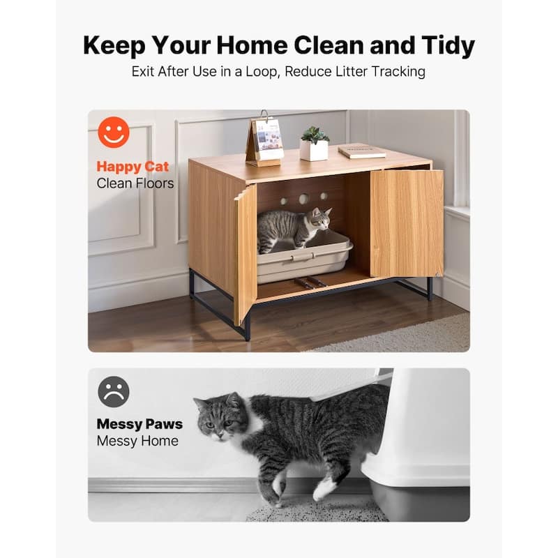 Natural Wooden Cat Litter Box Cabinet with Doors and Odor Control for Home Storage - 31.50 x 20.08 x 22.36 in
