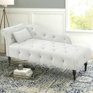 60"W Velvet Chaise Lounge, Tufted with Pillow & Nailhead Decorate - 60.6W" x 27.5D" x 28.3"H