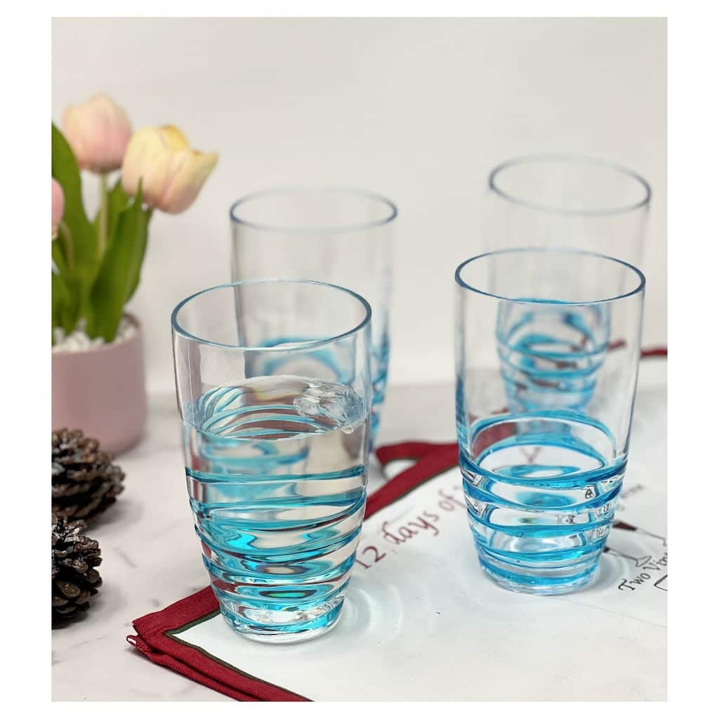 Swirl Acrylic Glasses Drinking Set of 4 (20oz), Plastic Drinking Glasses, BPA Free Cocktail Glasses