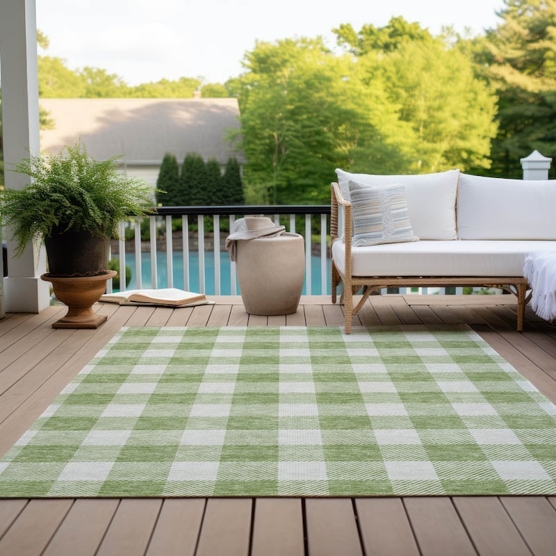 Machine Washable Indoor/ Outdoor Chantille Plaid Rug