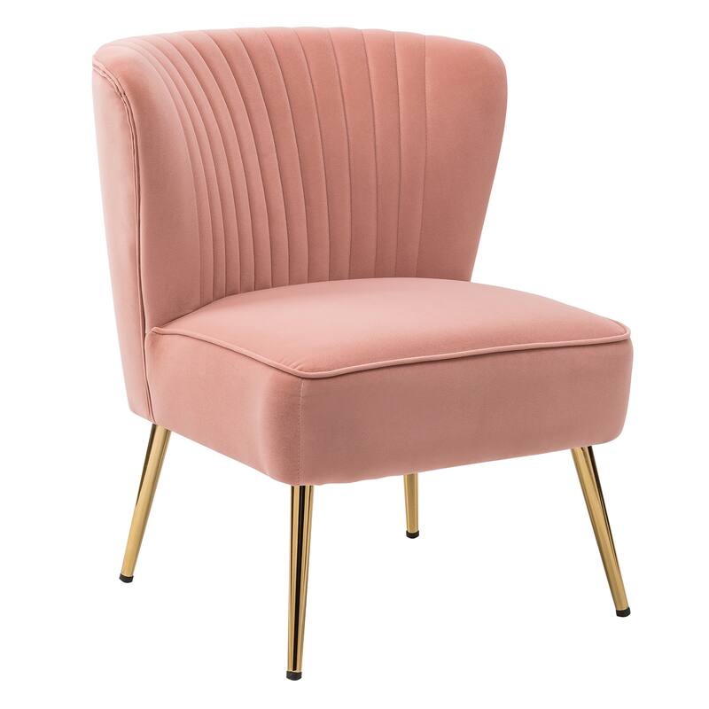 Monica Living Room Armless Accent Comfy Chair with Tufted Back and Metal Legs by HULALA HOME