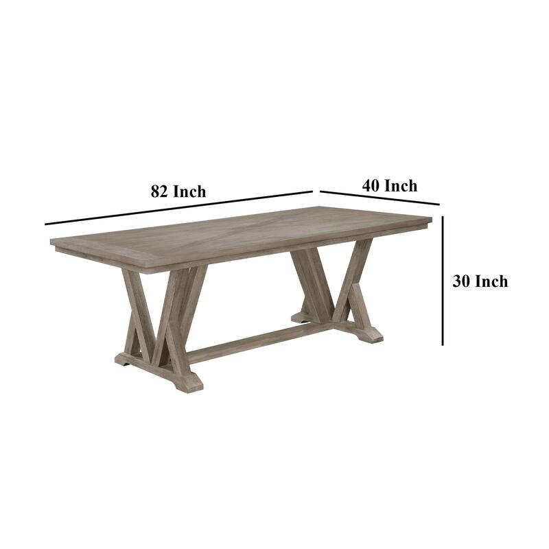 Elia Dining Table with Trestle Base, Rectangular Gray Acacia 82 Inch