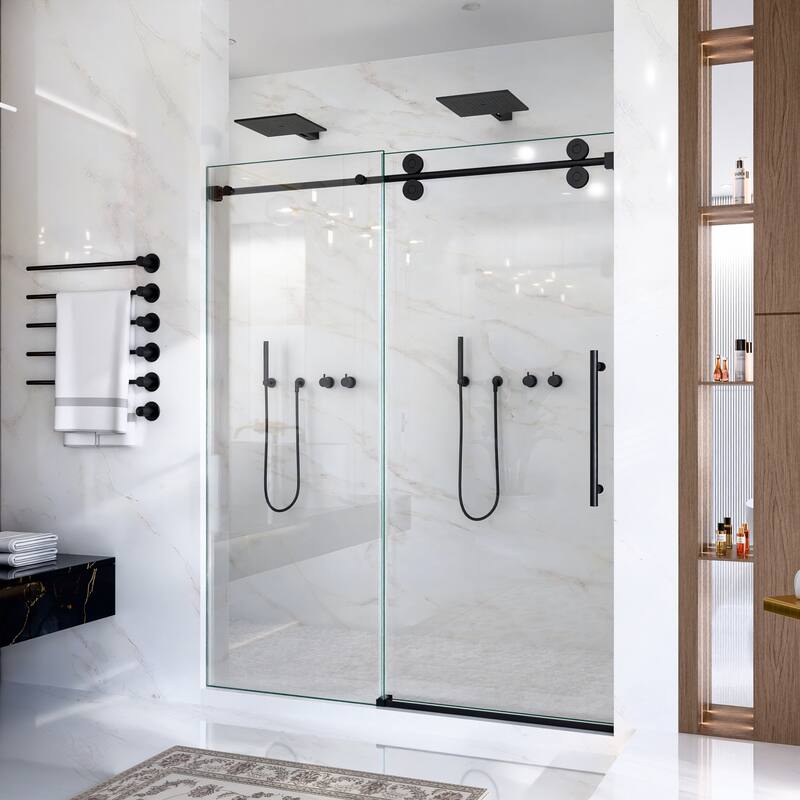 GDFStudio - Modern America Design Frameless Single Sliding Shower Door with 5/16" SGCC Tempered Glass & Stainless Steel Hardware