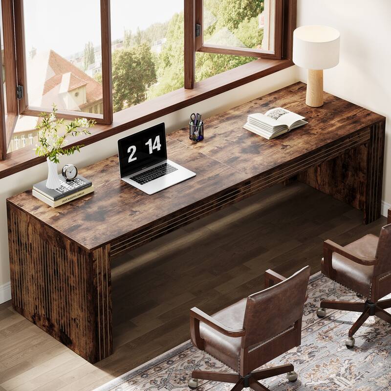 79 Inch Extra Long Desk, Two Person Desk, Double Computer for Home Office - Vintage Brown